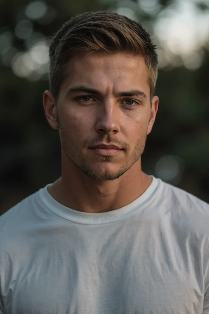 White American man with short wolf cut cropp