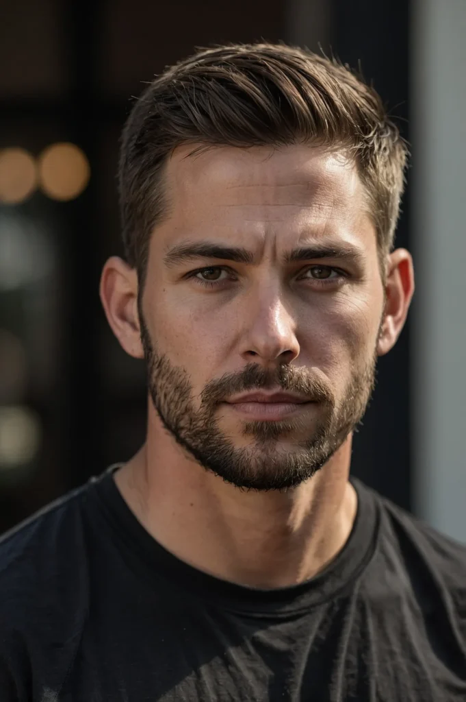 White American man with short wolf cut cropp