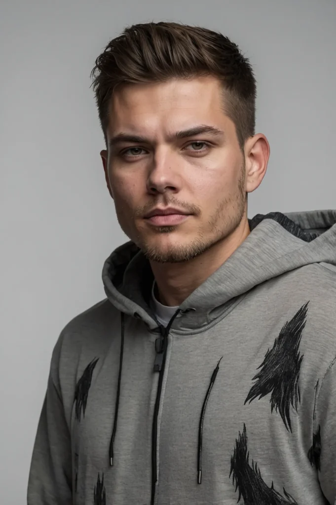White American man with wolf cut and midfade ()