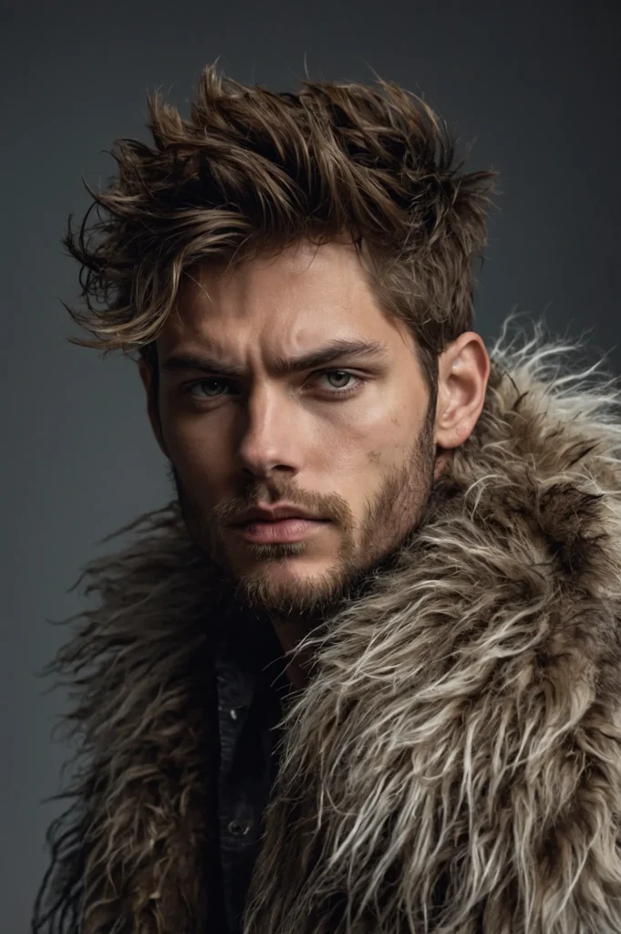 White male model with messy wolf cut tousled ()
