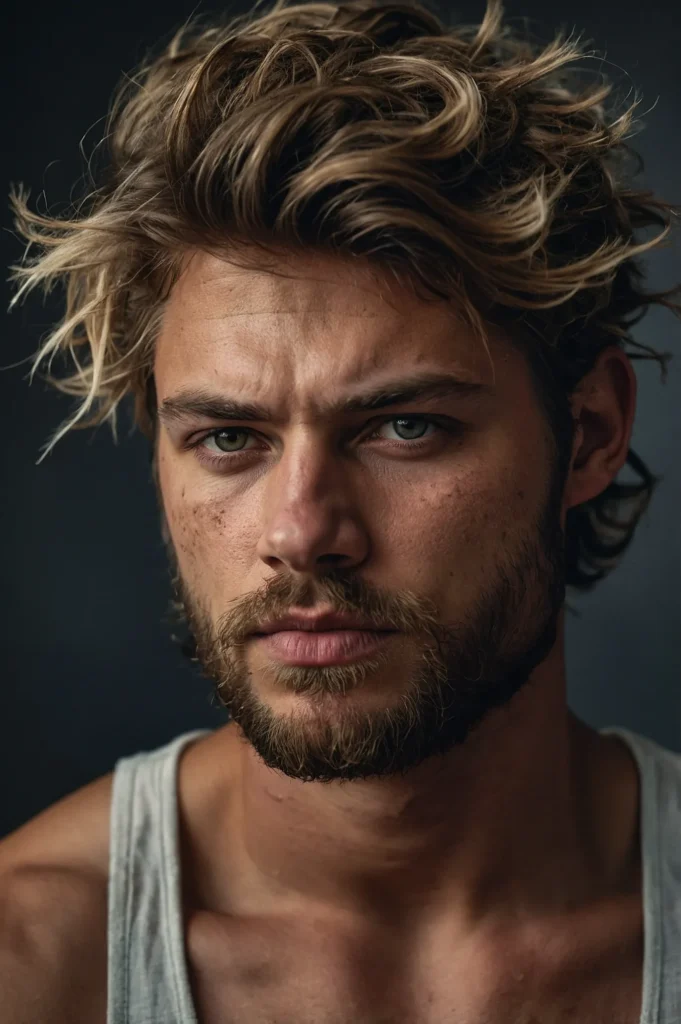 White male model with messy wolf cut tousled ()