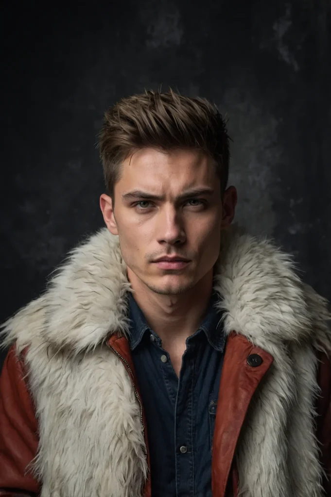 White male model with razorcut textured wolf