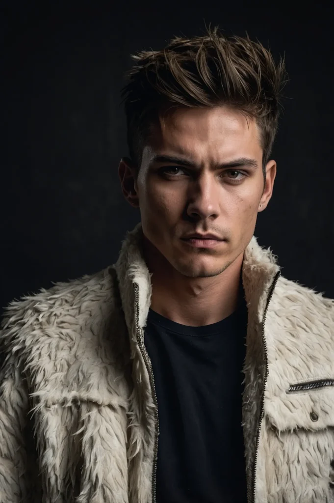 White male model with razorcut textured wolf