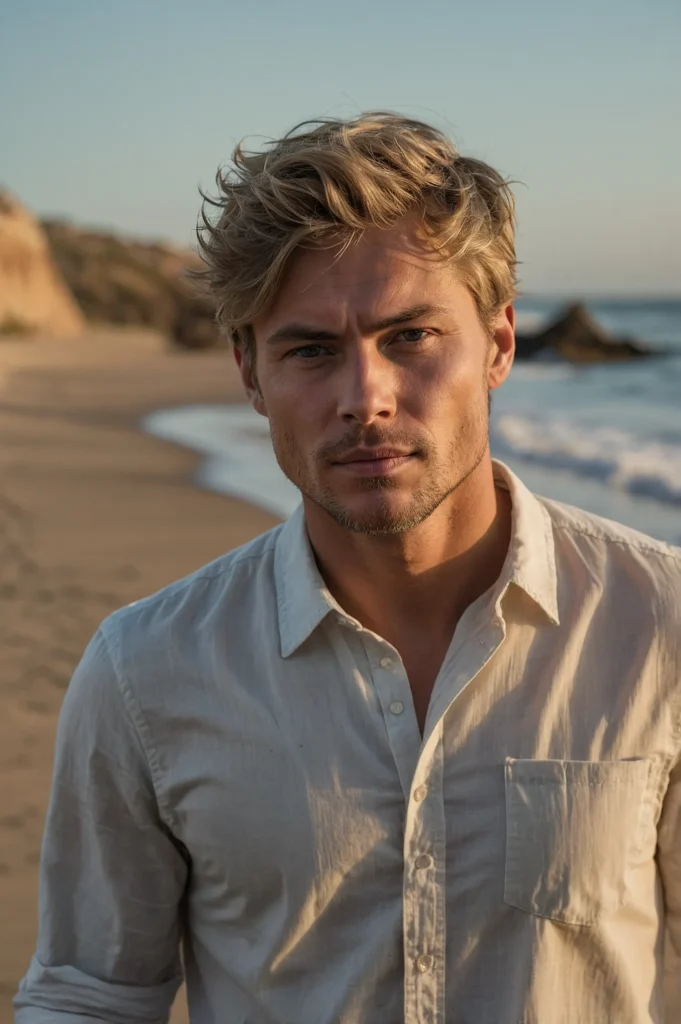 White man with layered wolf cut and subtle bl