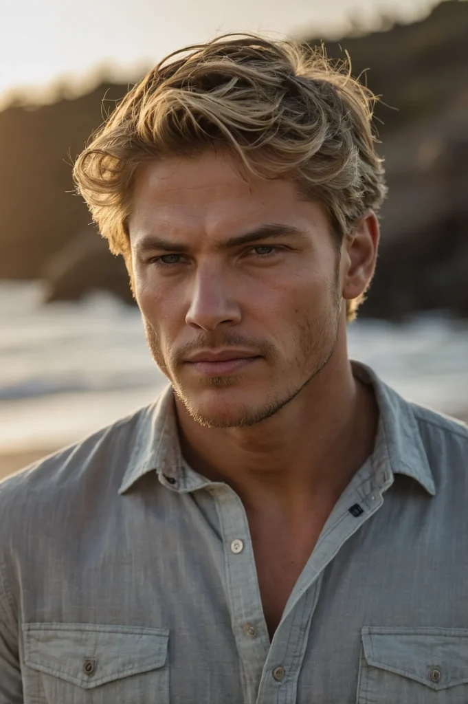 White man with layered wolf cut and subtle bl