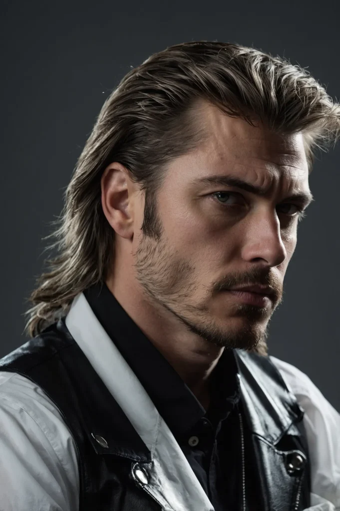 White man with mulletstyle wolf cut short la