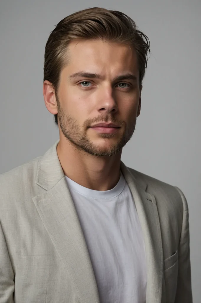 White man with naturally straight hair in a l