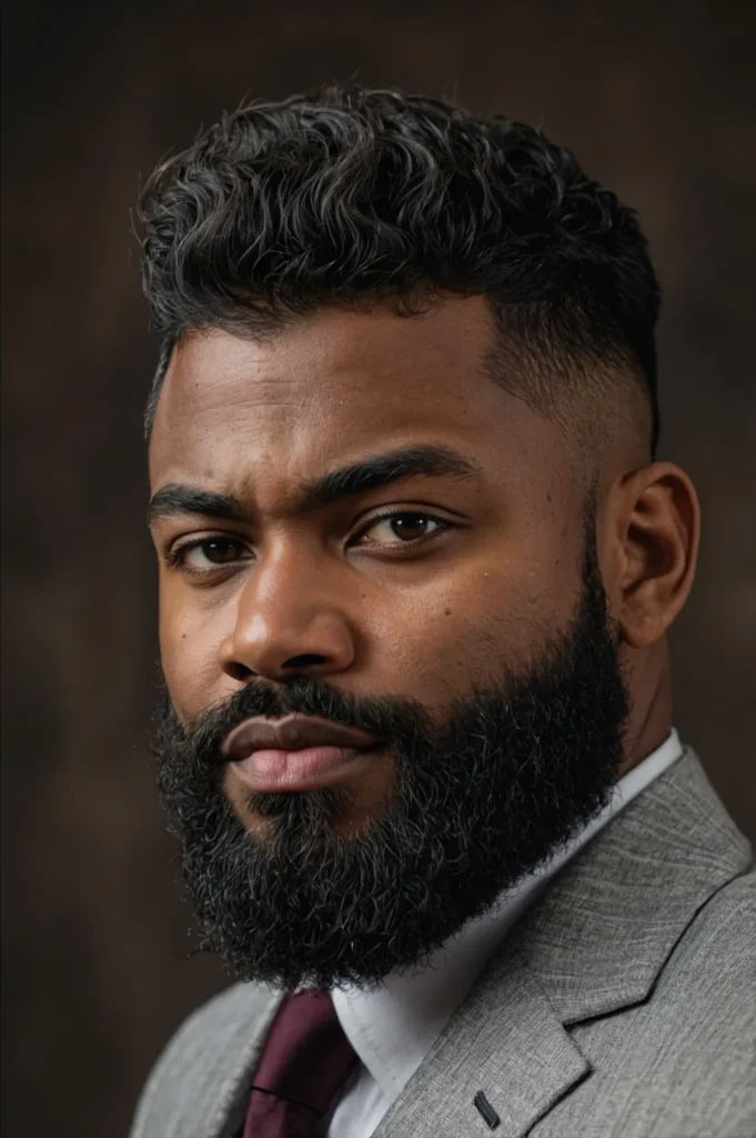 Wolf Cut with Beard FadeA Black man with a wo