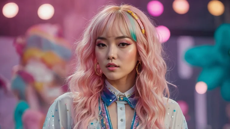 Leonardo Kino XL A white woman with pastel pink hair styled in