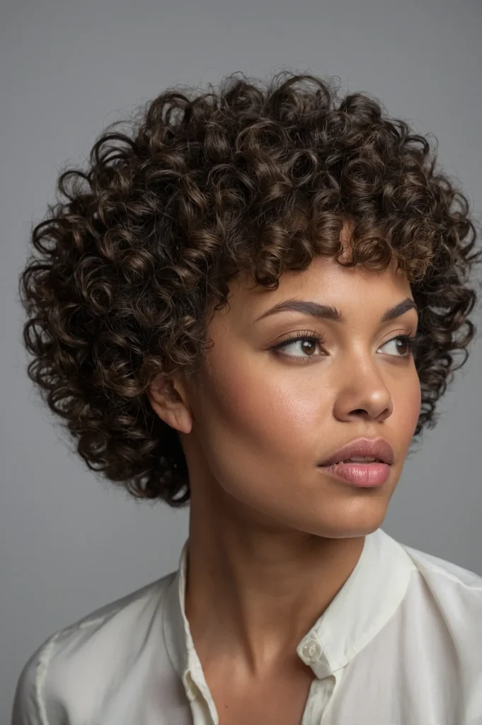 Natural AfroInspired Short Curls with BangsWh