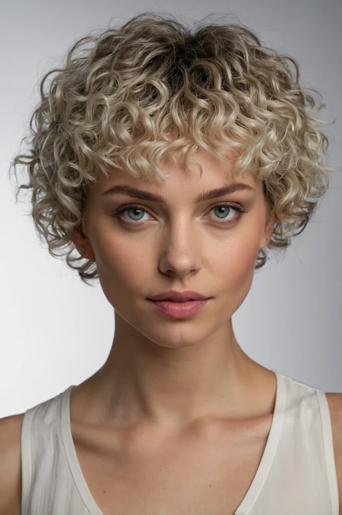 Short Curly Crop Subtle BangsWhite woman sho