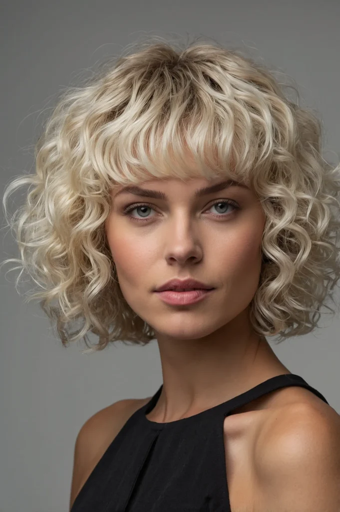 Short Curly Crop Subtle BangsWhite woman sho