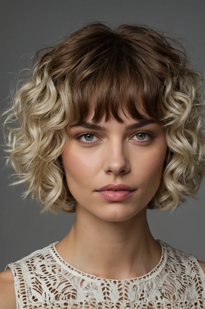 Short Curly Hair CurtainParted Fringe Soft