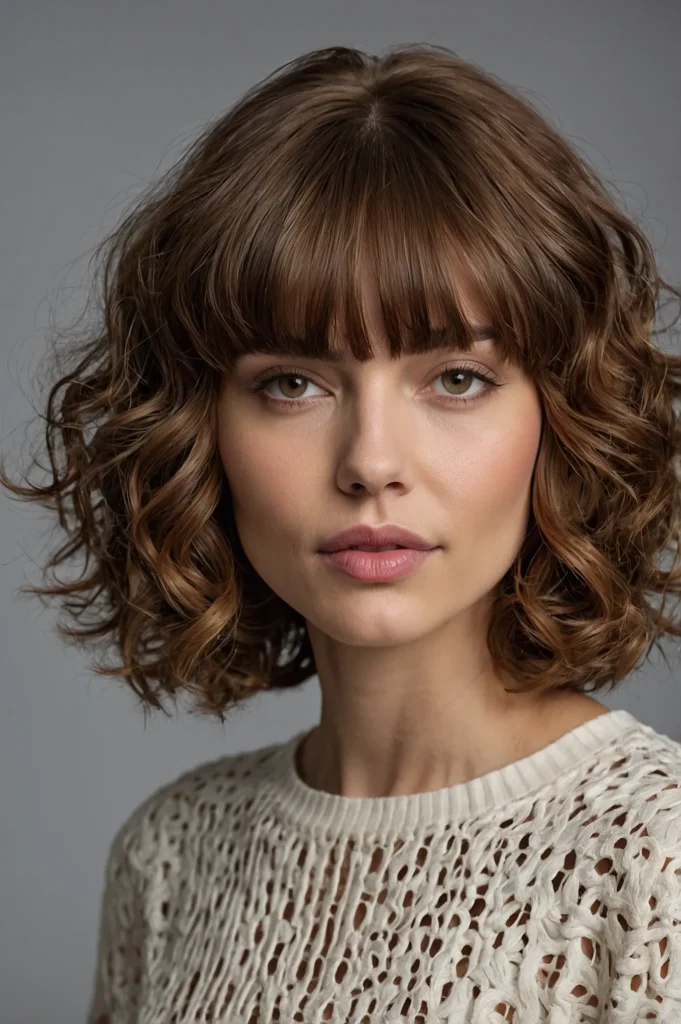 Short Curly Lob Long Bob with BangsWhite woma