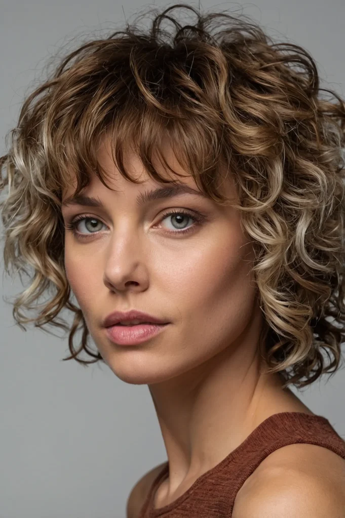 Short Curly Shag BangsWhite woman short laye