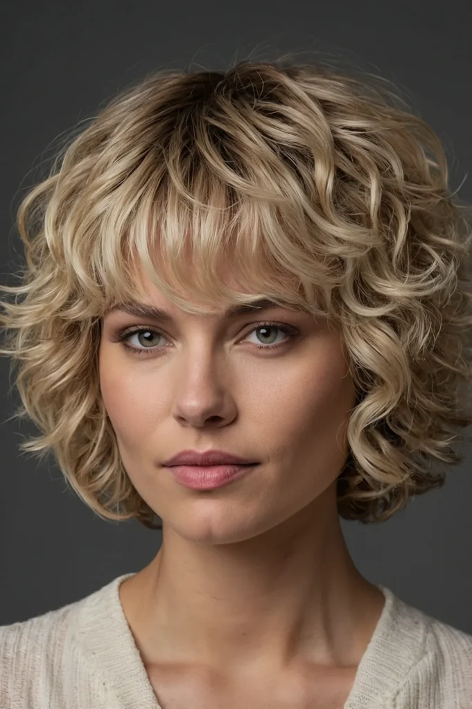 Short Layered Curly Cut BangsWhite woman sho