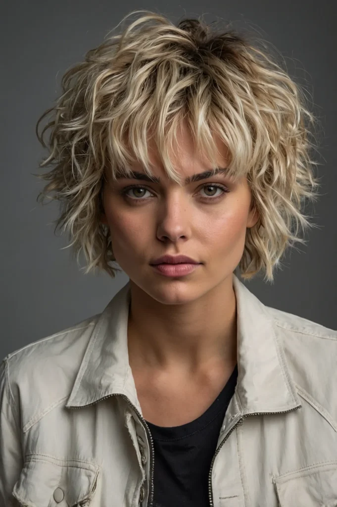 Tousled Short Curly Hair MessyAsymmetrical B
