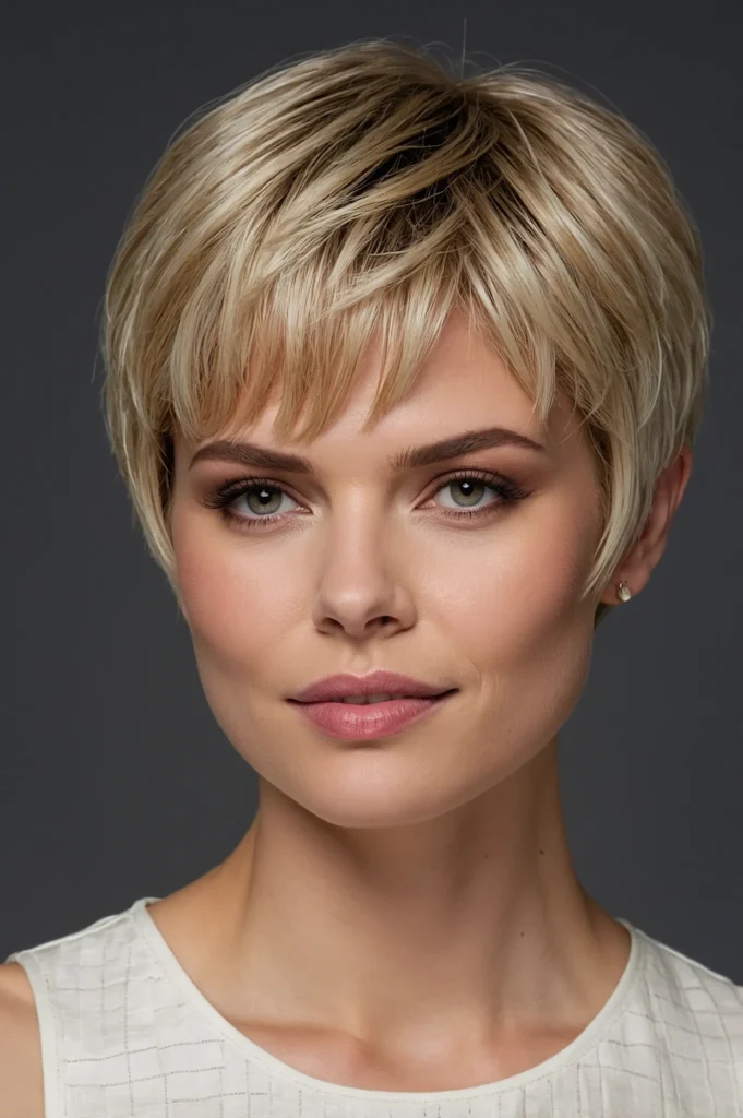 Blonde Pixie Cut Wig With Short Choppy BangsU