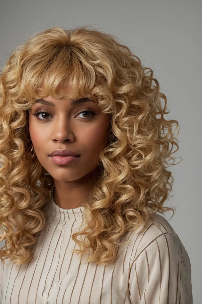 Curly Blonde Wig With Curly BangsUltrarealist