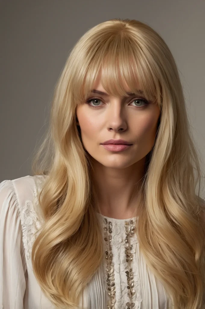 Long Blonde Wig With Curtain BangsUltrarealis