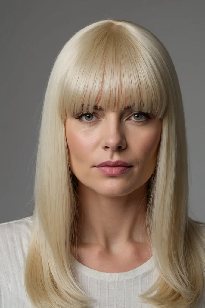 Platinum Blonde Straight Wig With Blunt Bangs