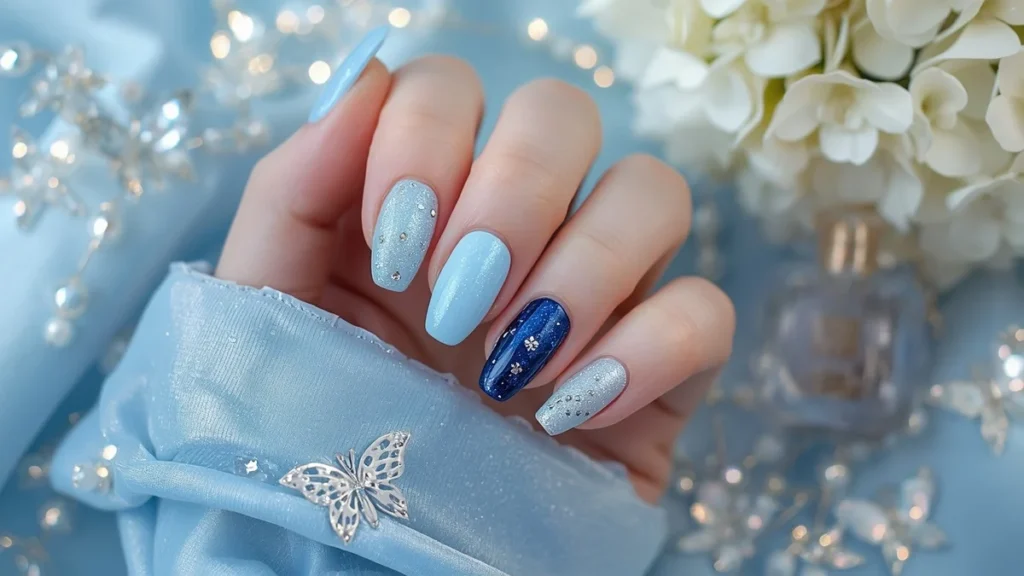 Sparkly Blue Nails