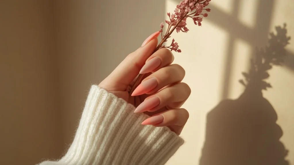 Coral Pink Press Chrome Nails