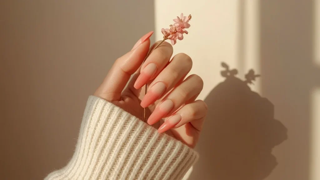 Coral Pink Press Chrome Nails