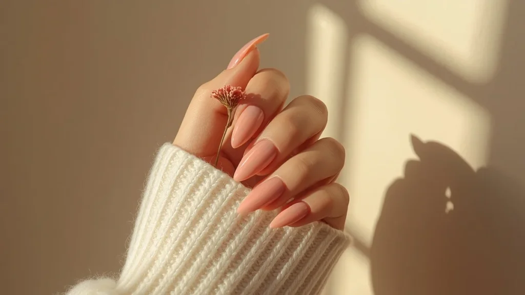Coral Pink Press Chrome Nails